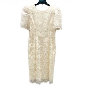 Leslie Fay True VTG Floral Classy Bridal Wedding Laced Midi Dress Like New 10